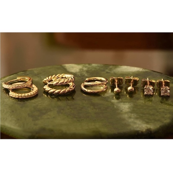 Gold 14k Gold Plated Hoop Stud 5 Pair Earring Set - Picture 3 of 3